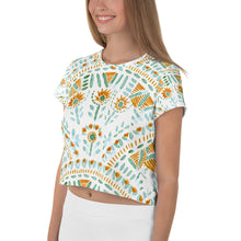 Load image into Gallery viewer, White Green Orange All-Over Print Crop Tee