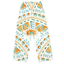 Load image into Gallery viewer, White Green Orange All-over print unisex wide-leg pants
