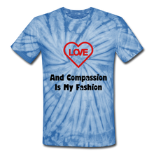 Load image into Gallery viewer, Unisex Tie Dye Love and Compassion T-Shirt - spider baby blue