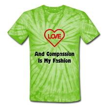 Load image into Gallery viewer, Unisex Tie Dye Love and Compassion T-Shirt - spider lime green