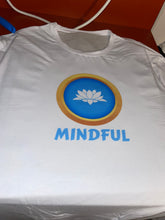 Load image into Gallery viewer, White Mindful Tee with Blue and Gold Lotus Flower

