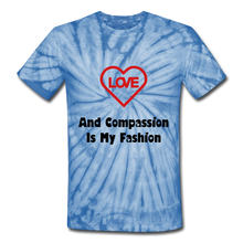Load image into Gallery viewer, Unisex Tie Dye Love and Compassion T-Shirt - spider baby blue
