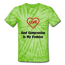Load image into Gallery viewer, Unisex Tie Dye Love and Compassion T-Shirt - spider lime green
