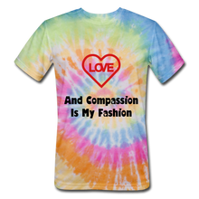 Load image into Gallery viewer, Unisex Tie Dye Love and Compassion T-Shirt - rainbow
