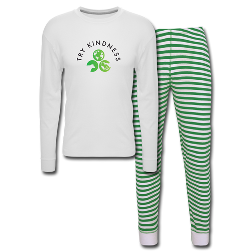 Unisex Pajama Set - white/green stripe